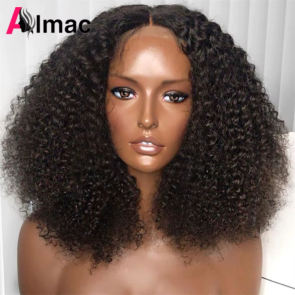 Perruques 100% Cheveux Humains Afro Kinky Bouclés Densité 250% Pour Femmes, Perruque Frontale en Den
