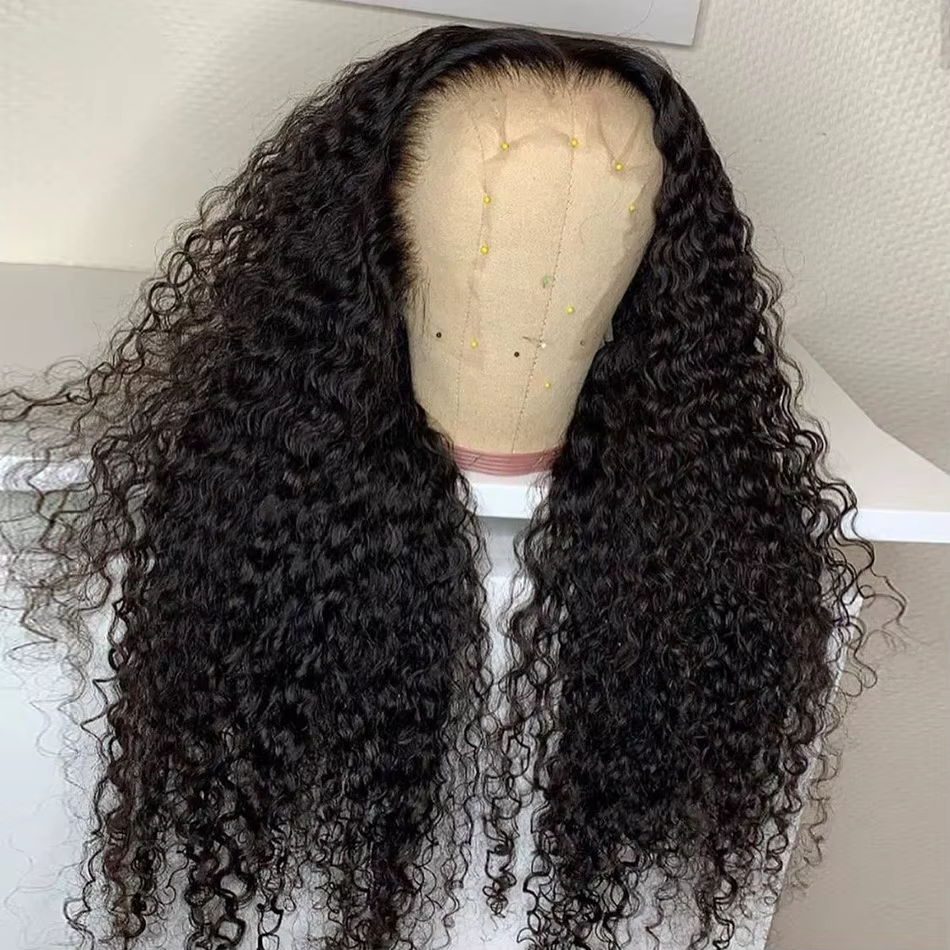 Perruque Brésilienne Naturelle avec Filet de Fixation Frontale en Dentelle, Cheveux Bouclés, Qualité