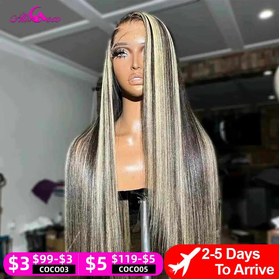 Mise à niveau 1B 27 mettre en évidence 13X4 13x6 dentelle frontale perruques de cheveux humains 180%