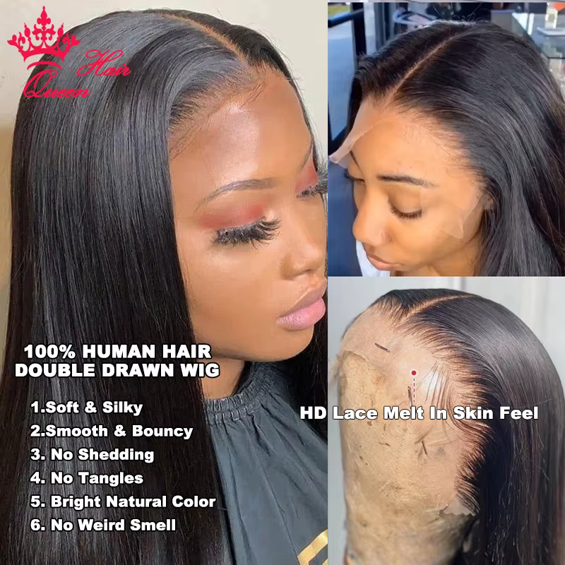 Queen Hair Bone Straight Real HD Lace Double Drawn FULL END Vietnamese Raw Hair Straight Pre Plucked
