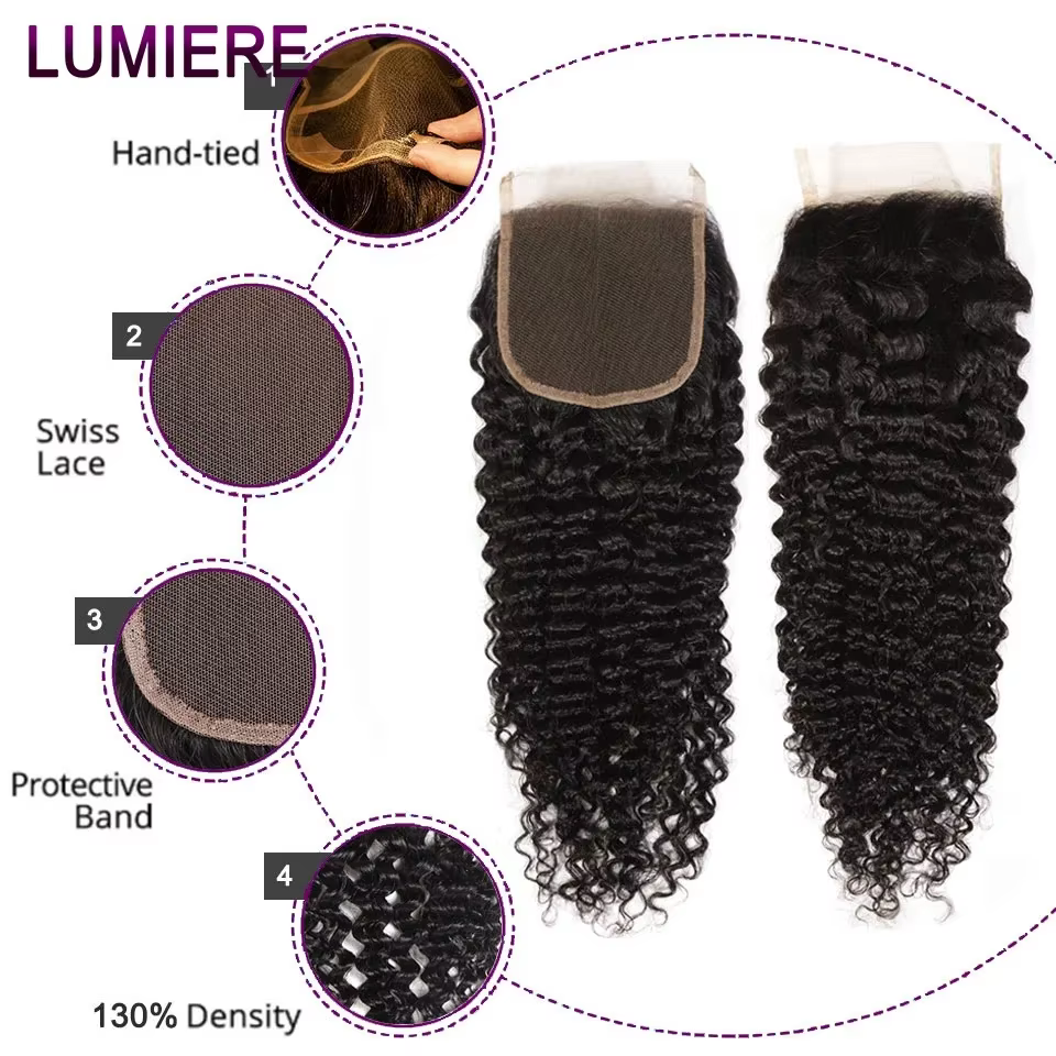 Afro profond crépus bouclés cheveux humains 3/4 Bundle avec fermeture frontale en dentelle transpare