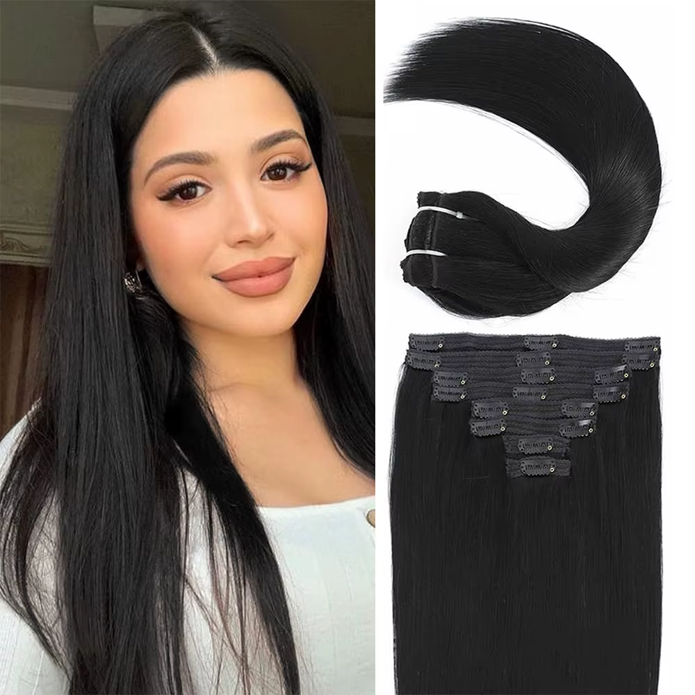 Extensions de cheveux humains 100% non traités, 120G/8 pièces, à clips droits, cheveux vierges brési
