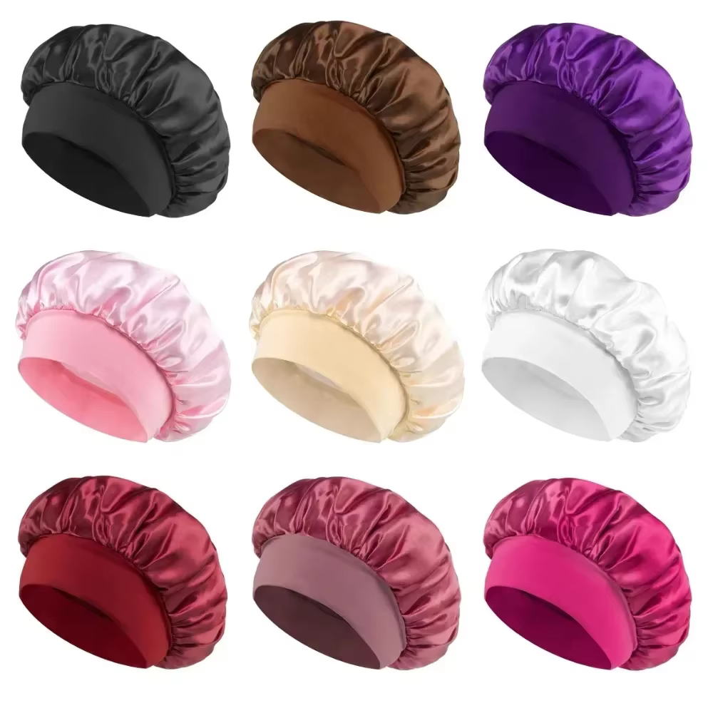 Chapeau de couchage en Satin solide à haute élasticité, 1 pièce, Bonnet de soins capillaires, bonnet