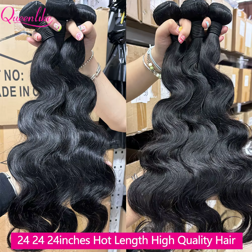 Queenlike 24 24 24 pouces corps vague paquets cheveux humains 12A brésilien cheveux bruts armure fai