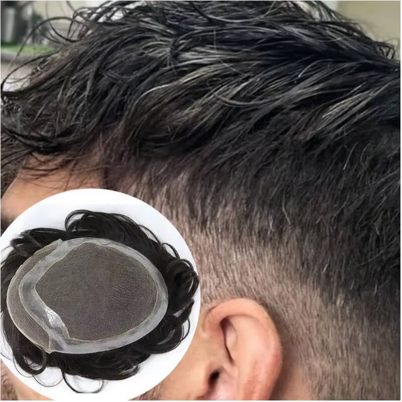 Hollywood toupet hommes perruques respirant dentelle suisse & Pu 100% cheveux humains naturels mâle 