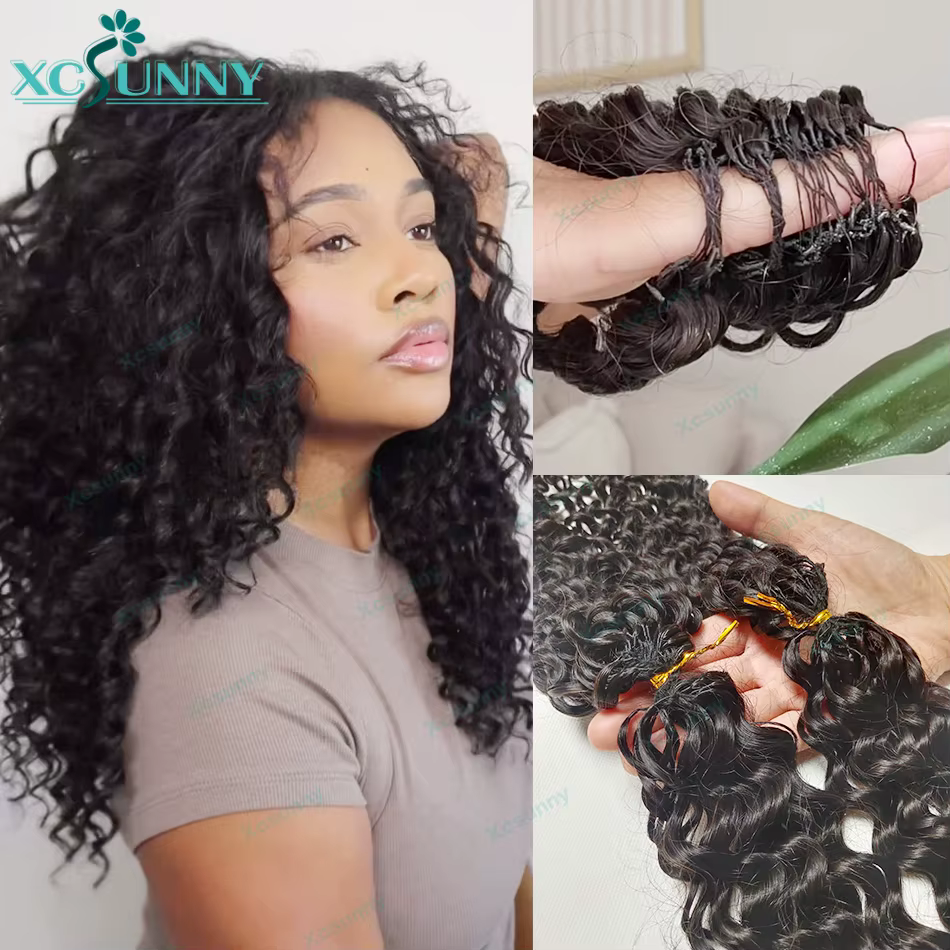 Extensions de cheveux humains bouclés au Crochet, sans nœuds, pré-séparation, plumes, cheveux humain