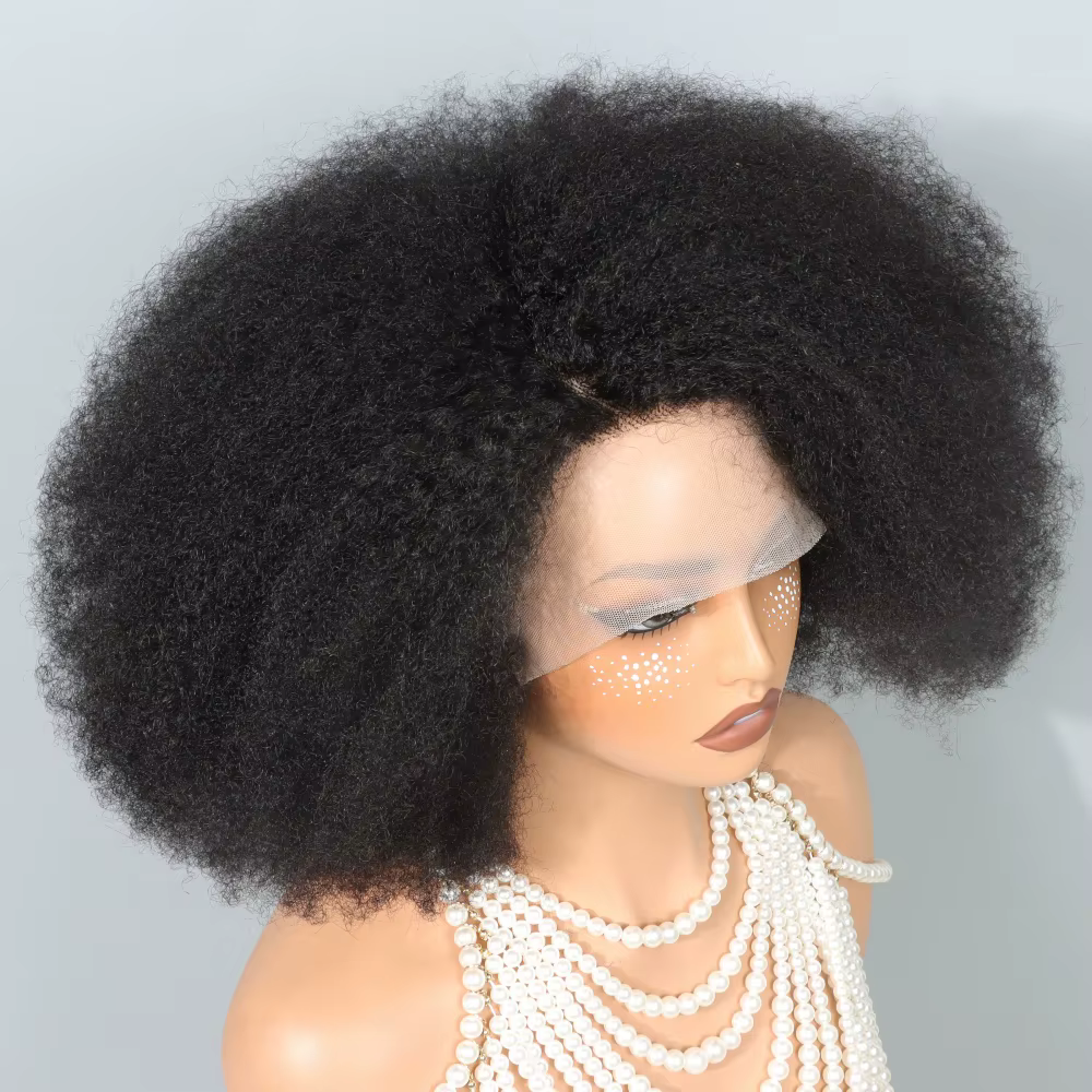Perruques Courtes Afro Bouclées Kinky 13x5x2 avec Raie Latérale en Dentelle, Perruques Bob Courtes e