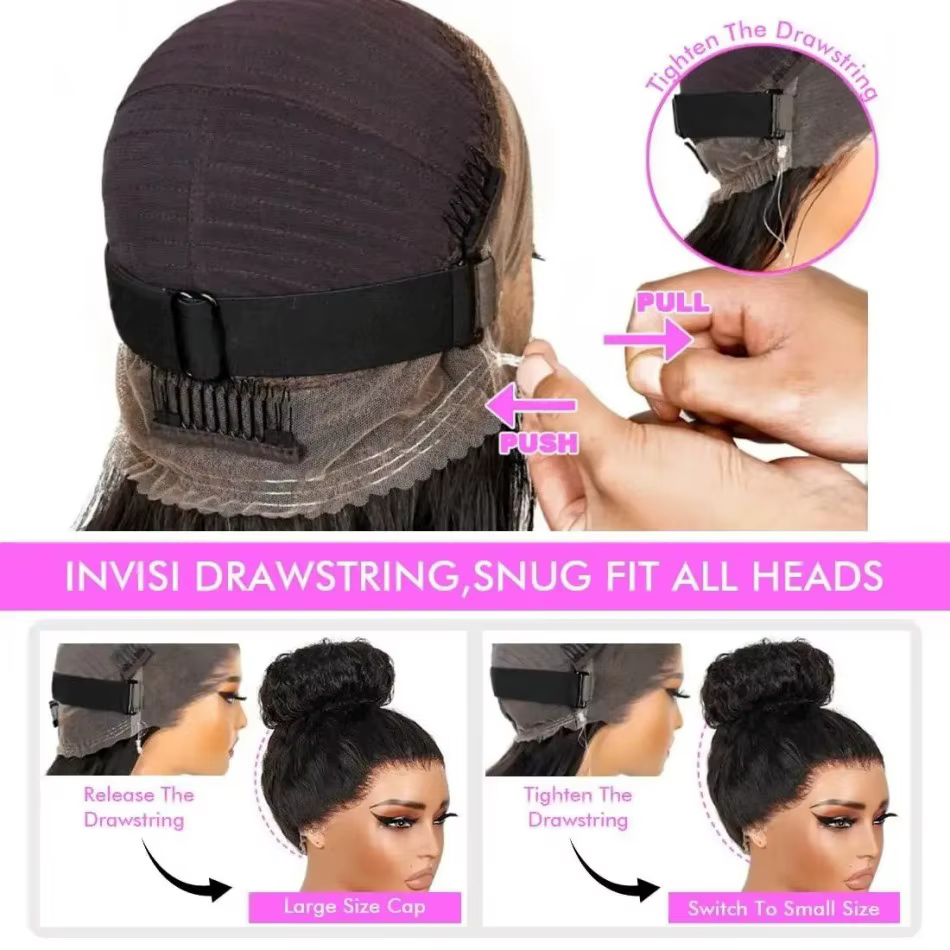 Perruques frontales 360 HD Lace Kinky Straight en cheveux humains brésiliens, densité 220, noires, p