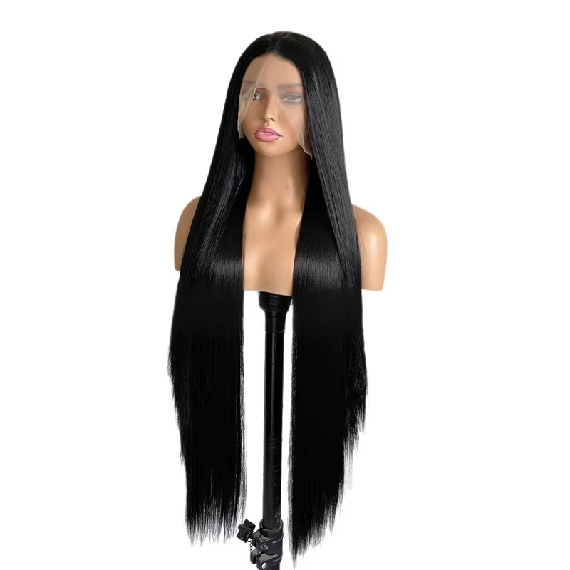 Perruque Lace Front Longue et Droite Noire Naturelle 13x6 HD 24-30 Pouces Cheveux Synthétiques pour