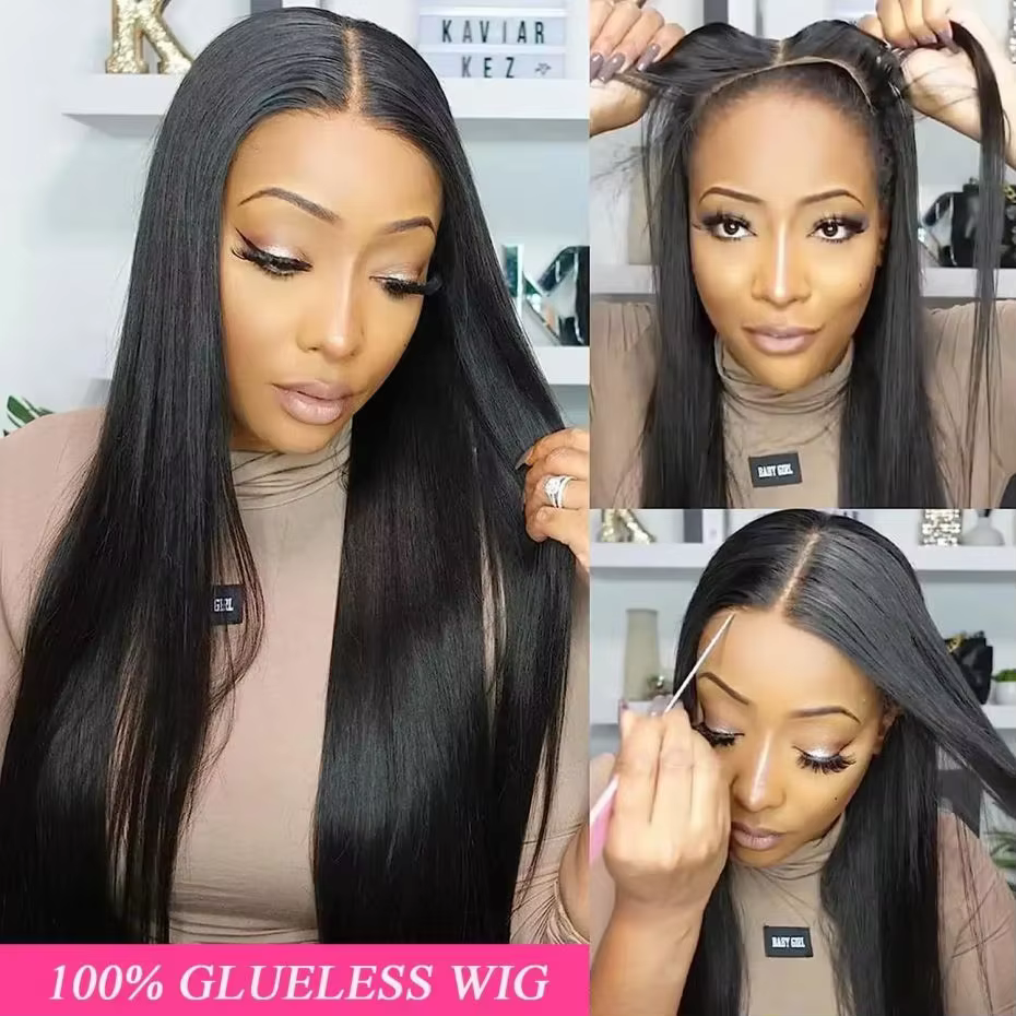 Perruques Bling Hair 6x4 sans colle, lisses, en cheveux humains, pré-coupées, avec dentelle HD, pour