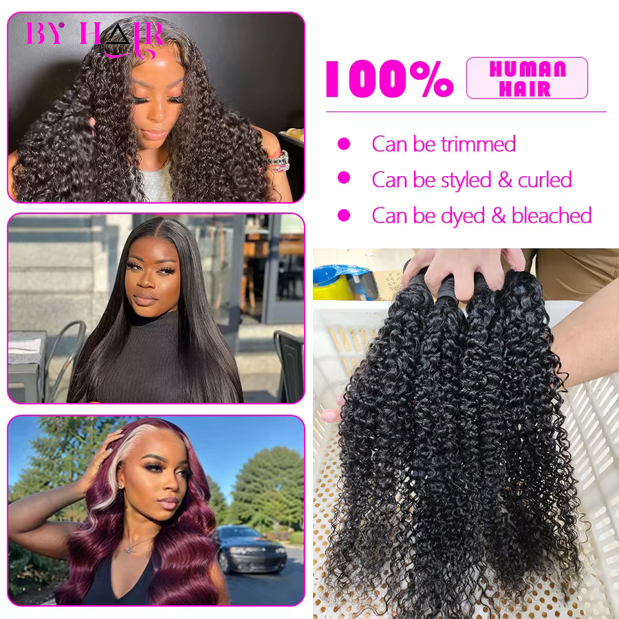 Extensions de cheveux humains 100% naturels, bouclés crépus 12A, brésiliens, effet mouillé et ondulé