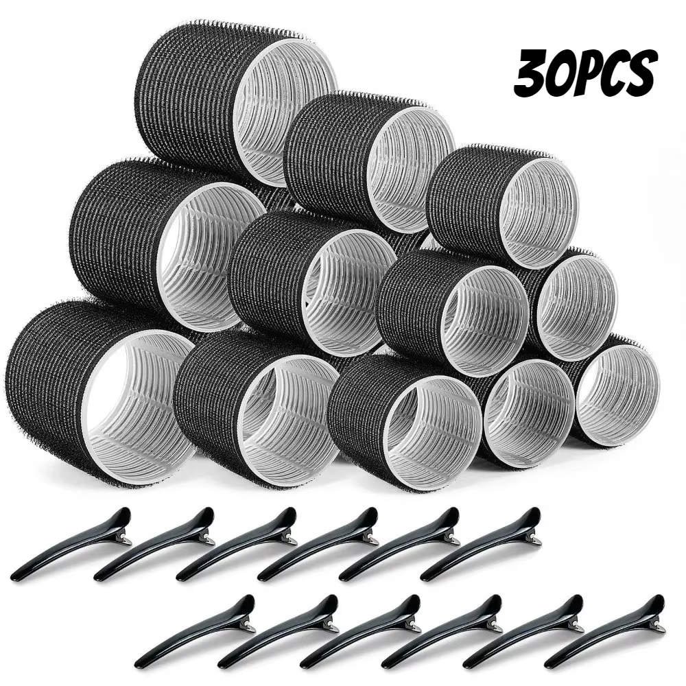 Kit de coiffure sans chaleur, 30 pièces/ensemble, rouleaux auto-agrippants avec 18 rouleaux de cheve