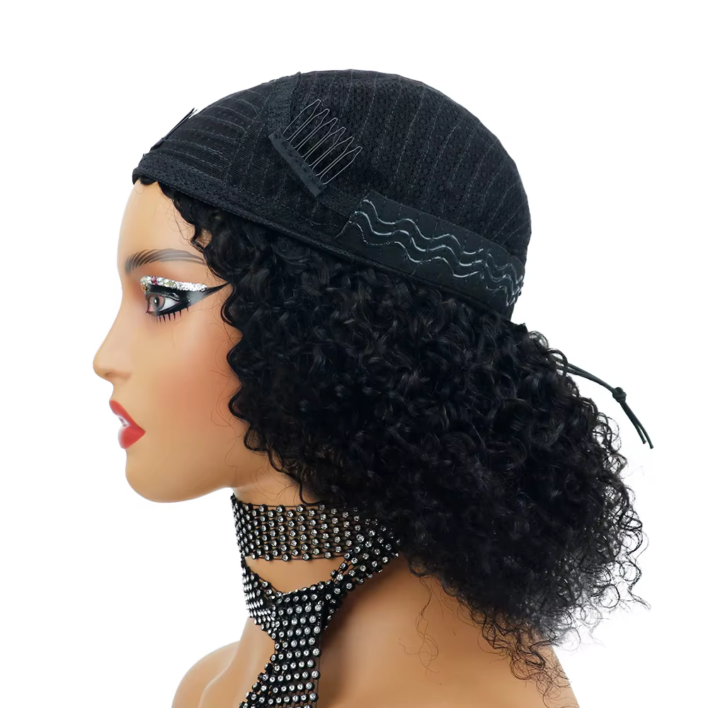 Demi-perruque de cheveux humains 3 en 1, sans colle, avec cordon de serrage, bandeau crépu et bouclé