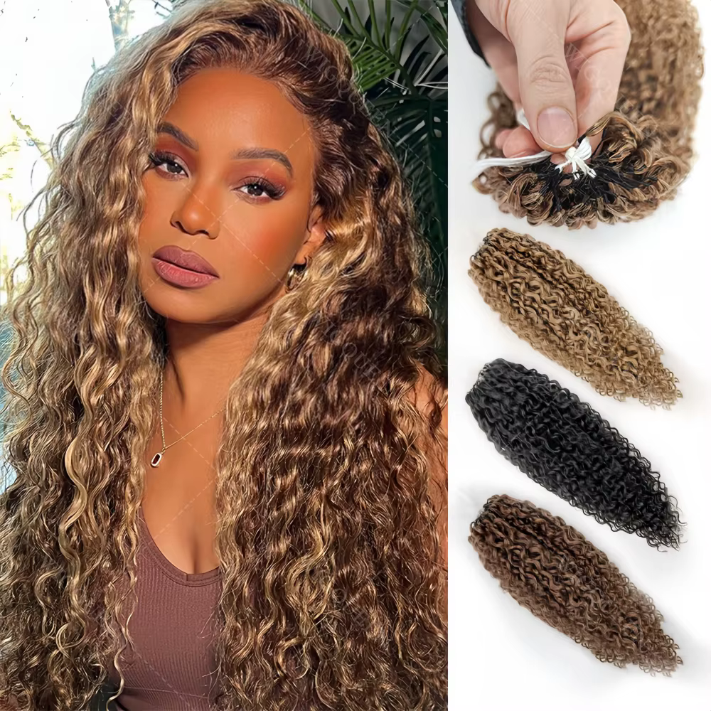 Plume Crochet cheveux humains 4/27 mettre en évidence Pixie Curl Extensions de cheveux en vrac léger