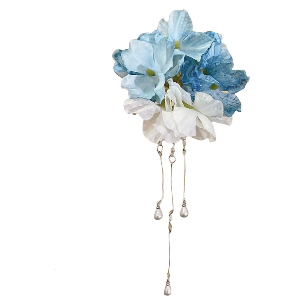 Épingle à cheveux fleur de perle, pampille colorée, accessoires de coiffure Hanfu, pince latérale, c