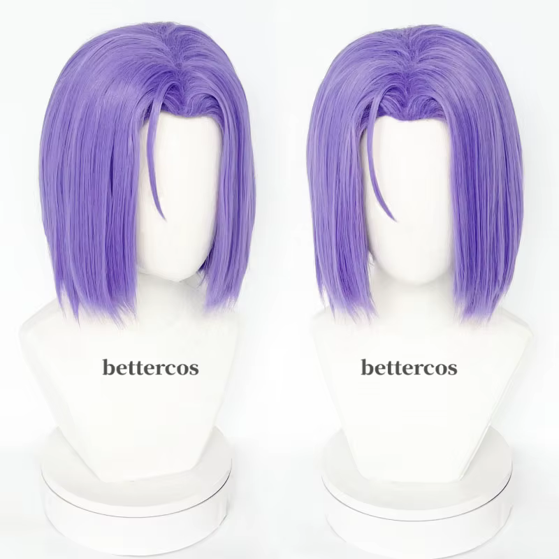 Perruque de Cosplay Rocket James de haute qualité, cheveux synthétiques courts violets résistants à 