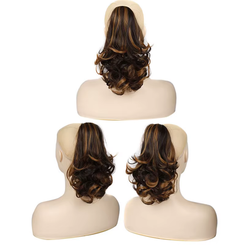 Queue de cheval bouclée courte ondulée synthétique pour femme, extension de cheveux, pince à griffe,