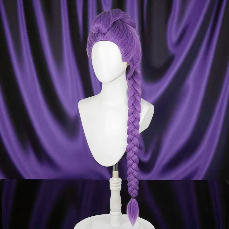 Perruque de cosplay : soie tressée violette résistante à la chaleur, réglable