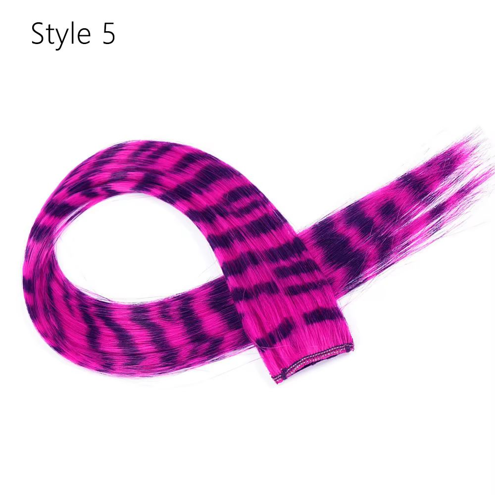 Extensions capillaires synthétiques colorées à clips imprimés à rayures, postiches lisses de 18 pouc