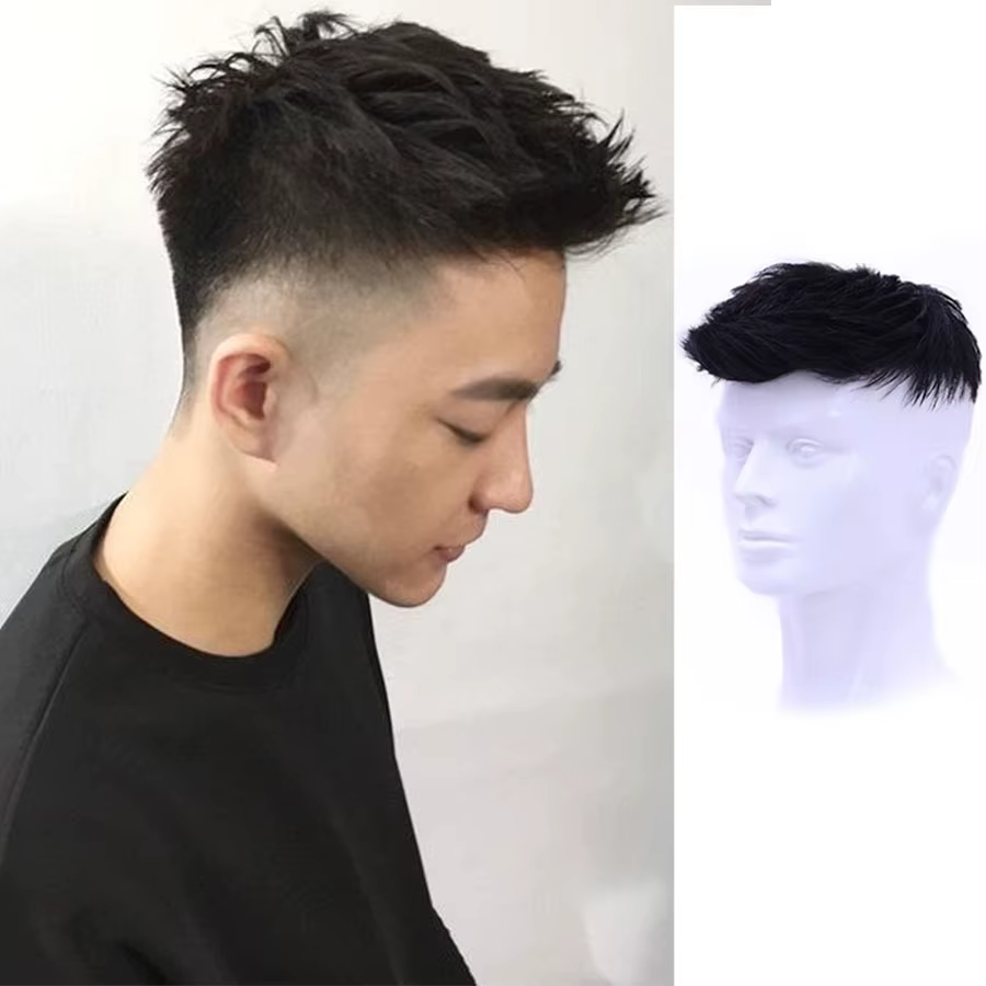 Perruque synthétique lisse et ondulée pour hommes, invisible naturelle, sans aucune trace, respirant