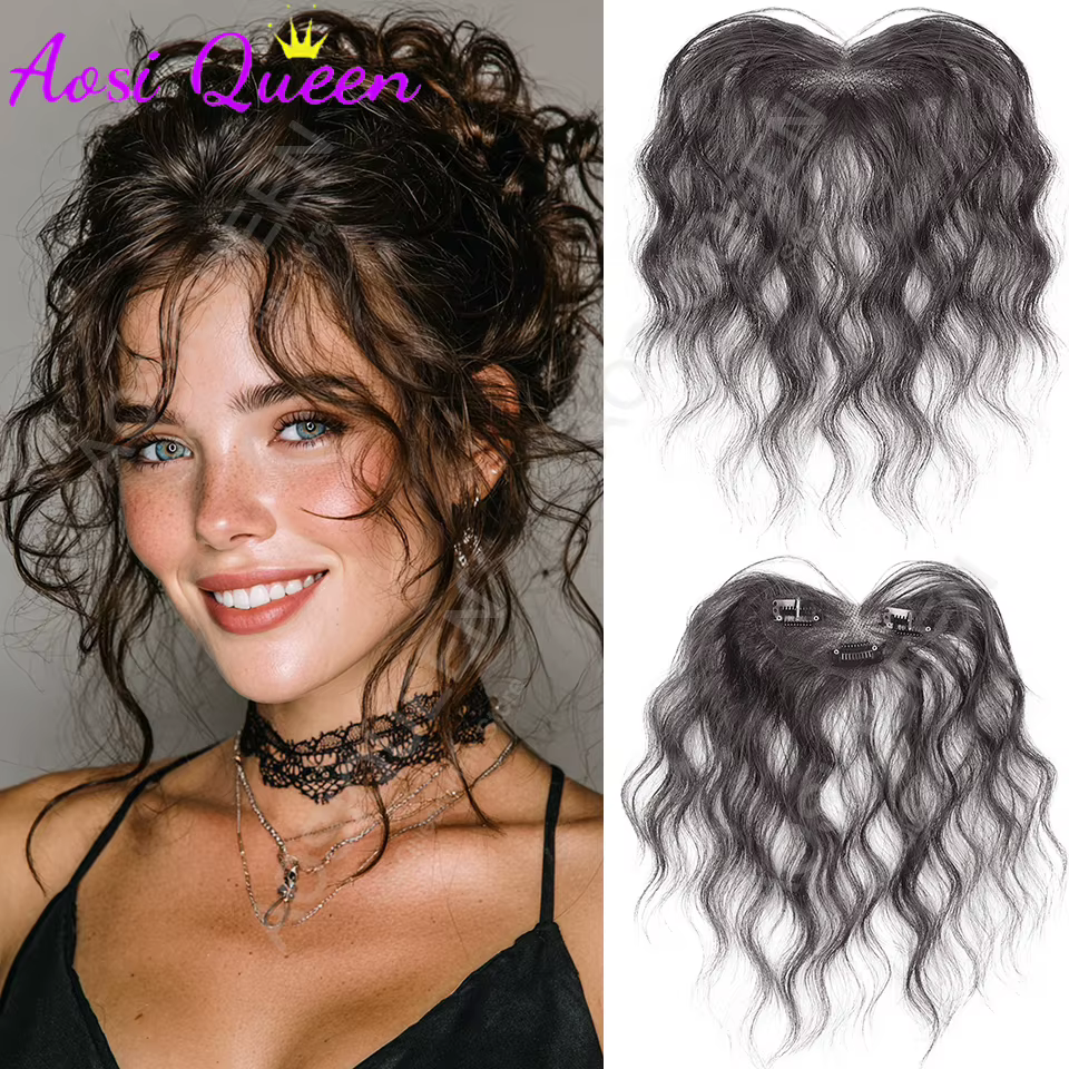Frange fine synthétique cheveux bouclés bloc de remplacement tête féminine cheveux moelleux couvertu
