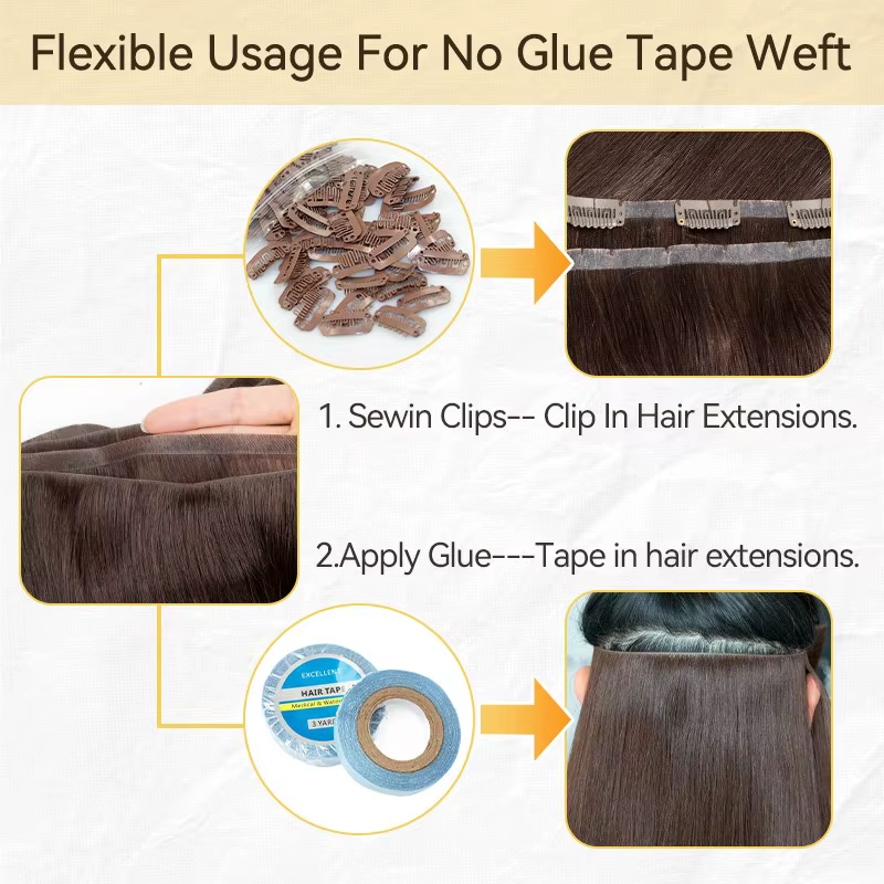 Bande injectée dans les Extensions de cheveux Invisible longue bande PU trame paquets de cheveux hum