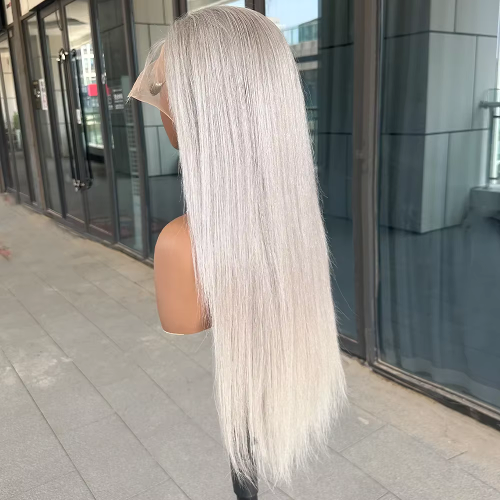 Perruques en cheveux humains gris argenté 13x6 avec dentelle frontale, perruques frontales HD grises