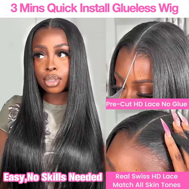 Wear Go sans colle dentelle avant perruques de cheveux humains droite 7x5 HD dentelle frontale perru