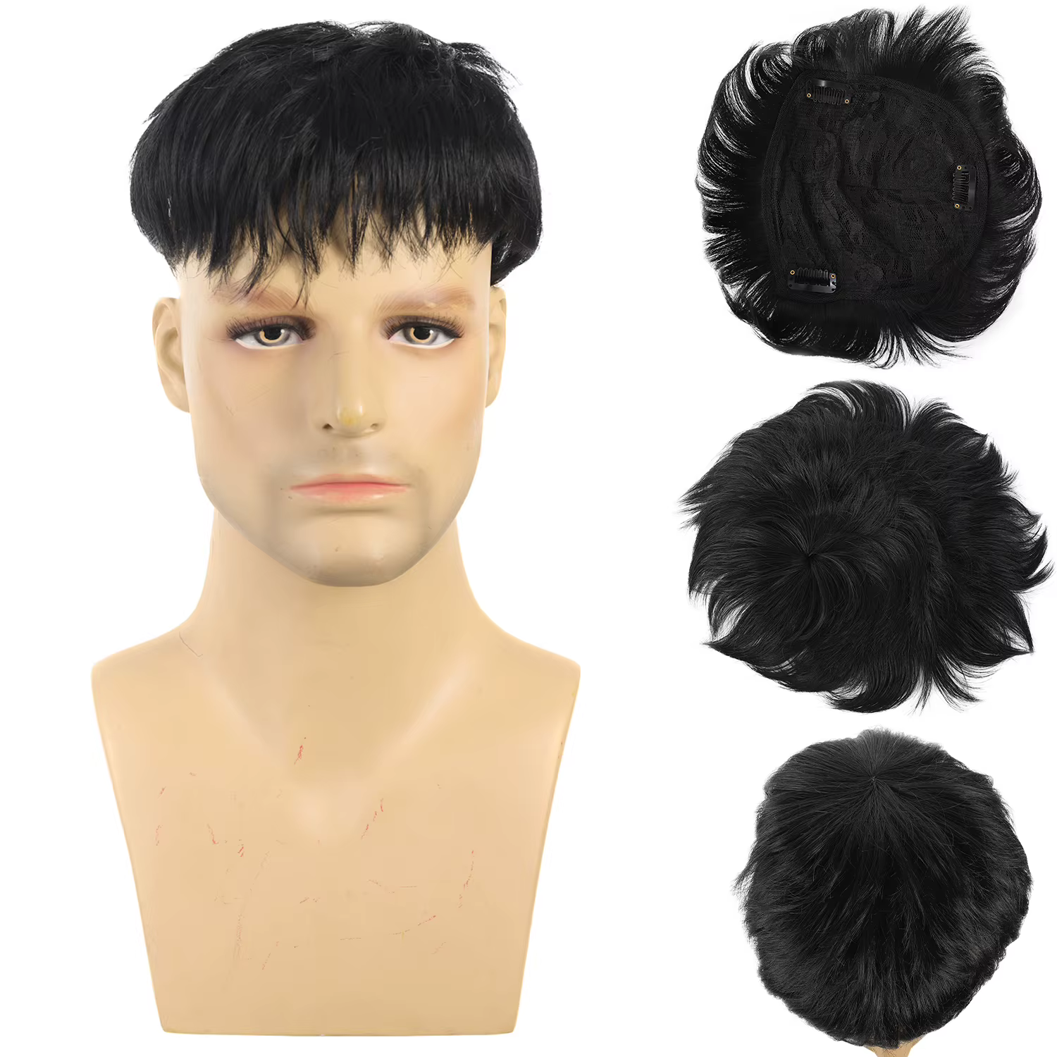 Perruque synthétique pour hommes, toupet fin en mono, prothèse capillaire durable, perruques faites