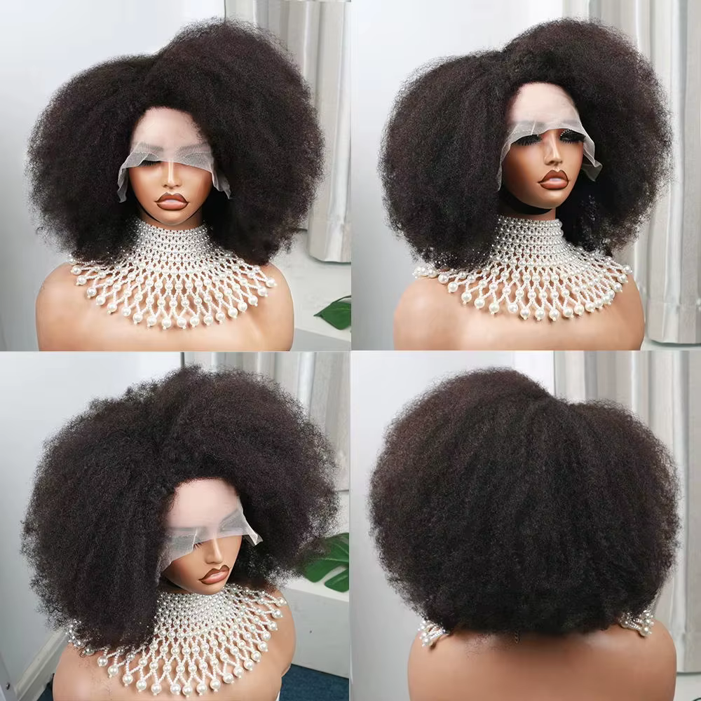 Perruques Courtes Afro Bouclées Kinky 13x4x2 T Part Lace Wigs, Perruques Courtes Bob en Cheveux Huma