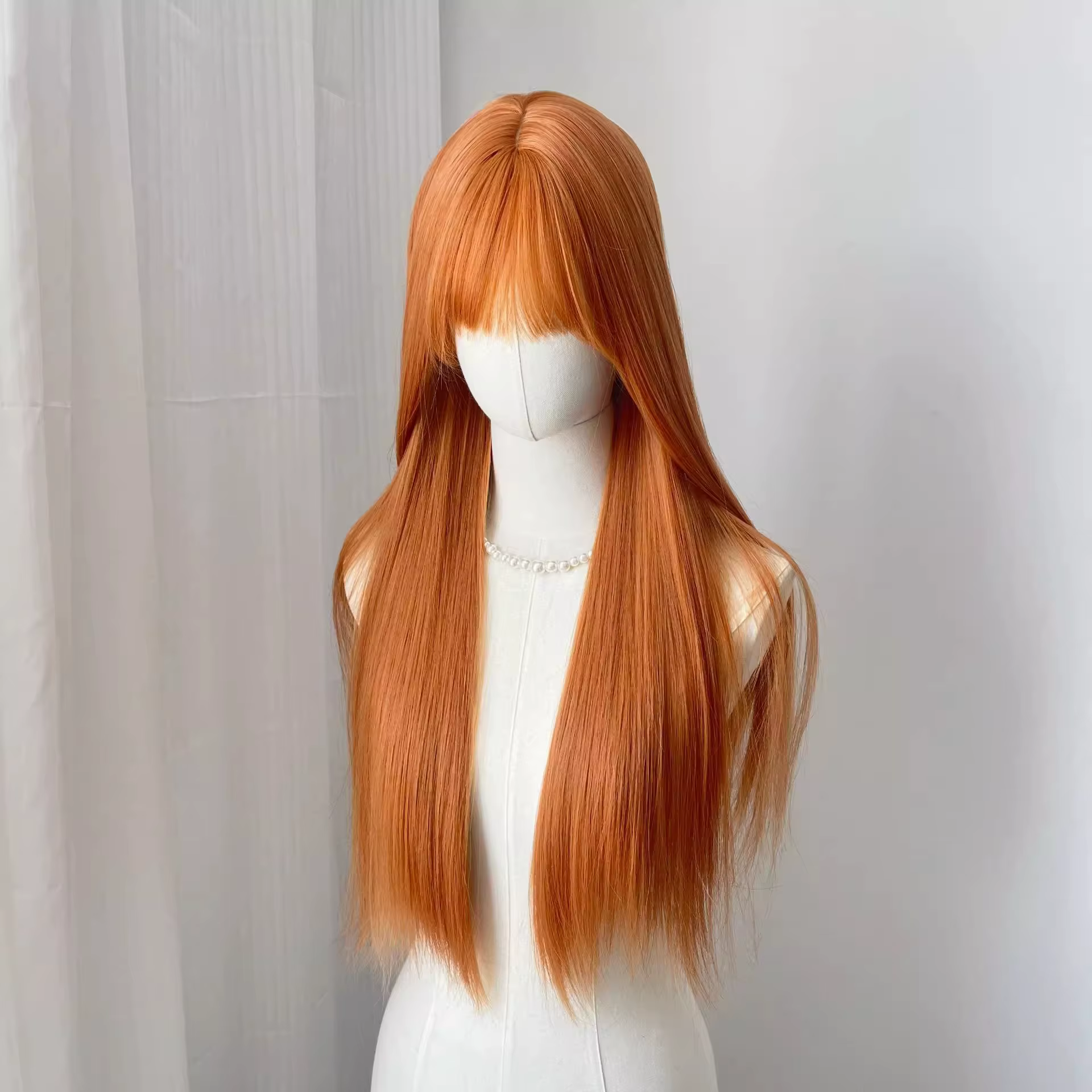 Perruque synthétique orange à grandes vagues, perruque de cosplay pour fête d'Halloween, perruque qu