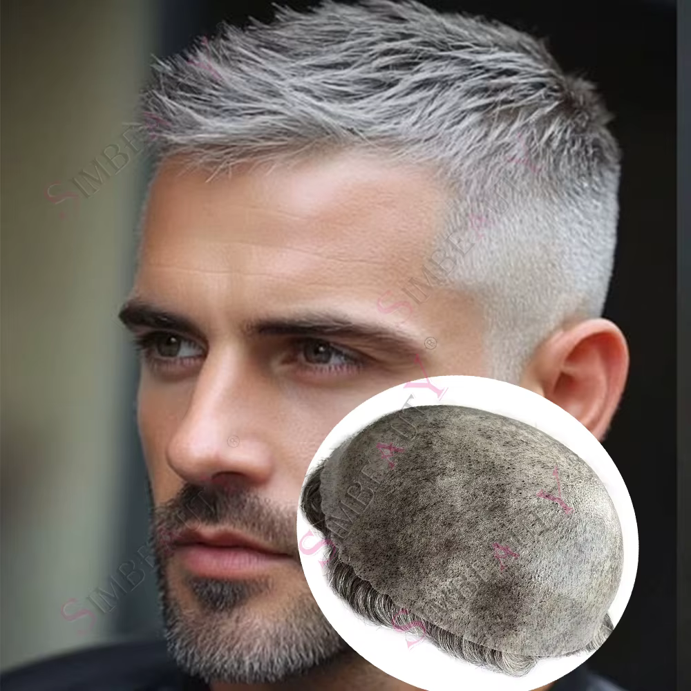 Indétectable 1b80 1b65 cheveux gris homme toupet cheveux humains mâle capillaire prothèses système n
