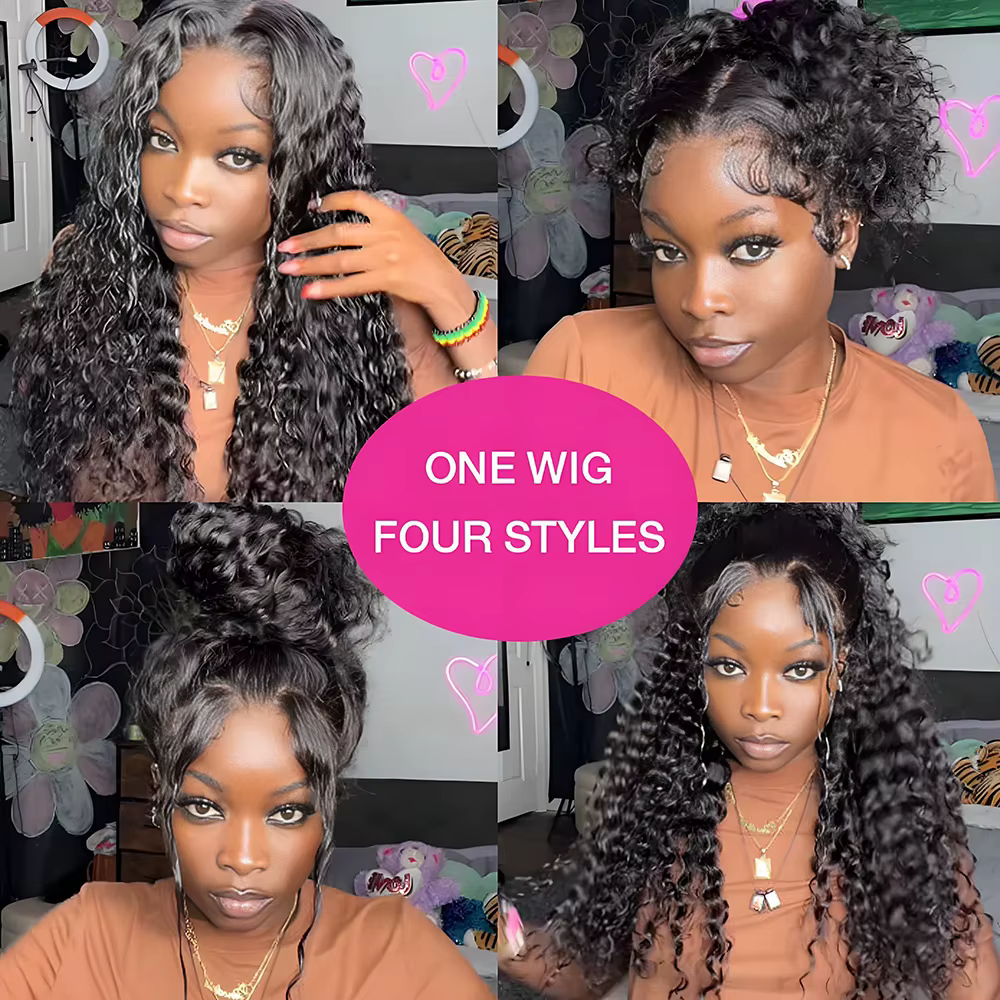 Perruque Lace 360 sans colle, avec cordon de serrage, bouclée crépue, effet Deep Water, 100% cheveux