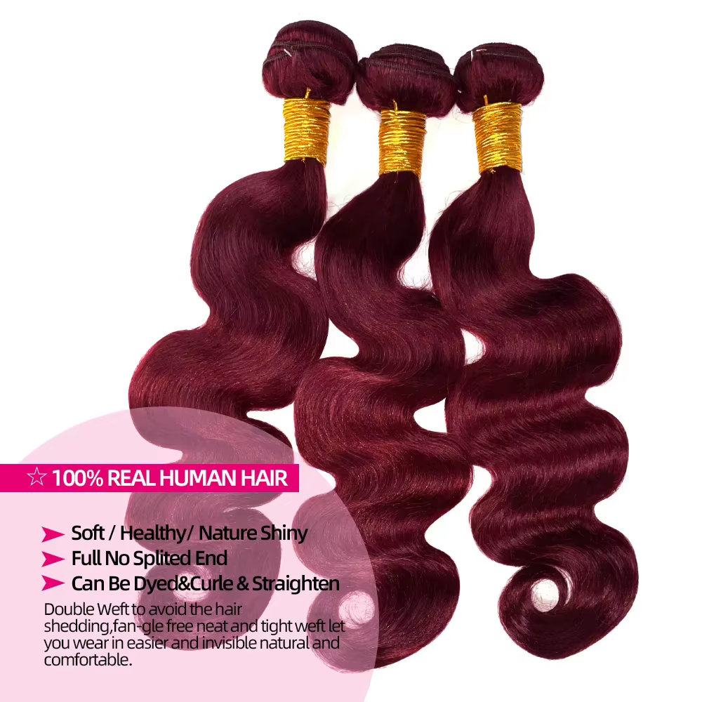 16A bordeaux 99j paquets de vague de corps couleur rouge paquets de cheveux humains 1/3/4 pièces Ext