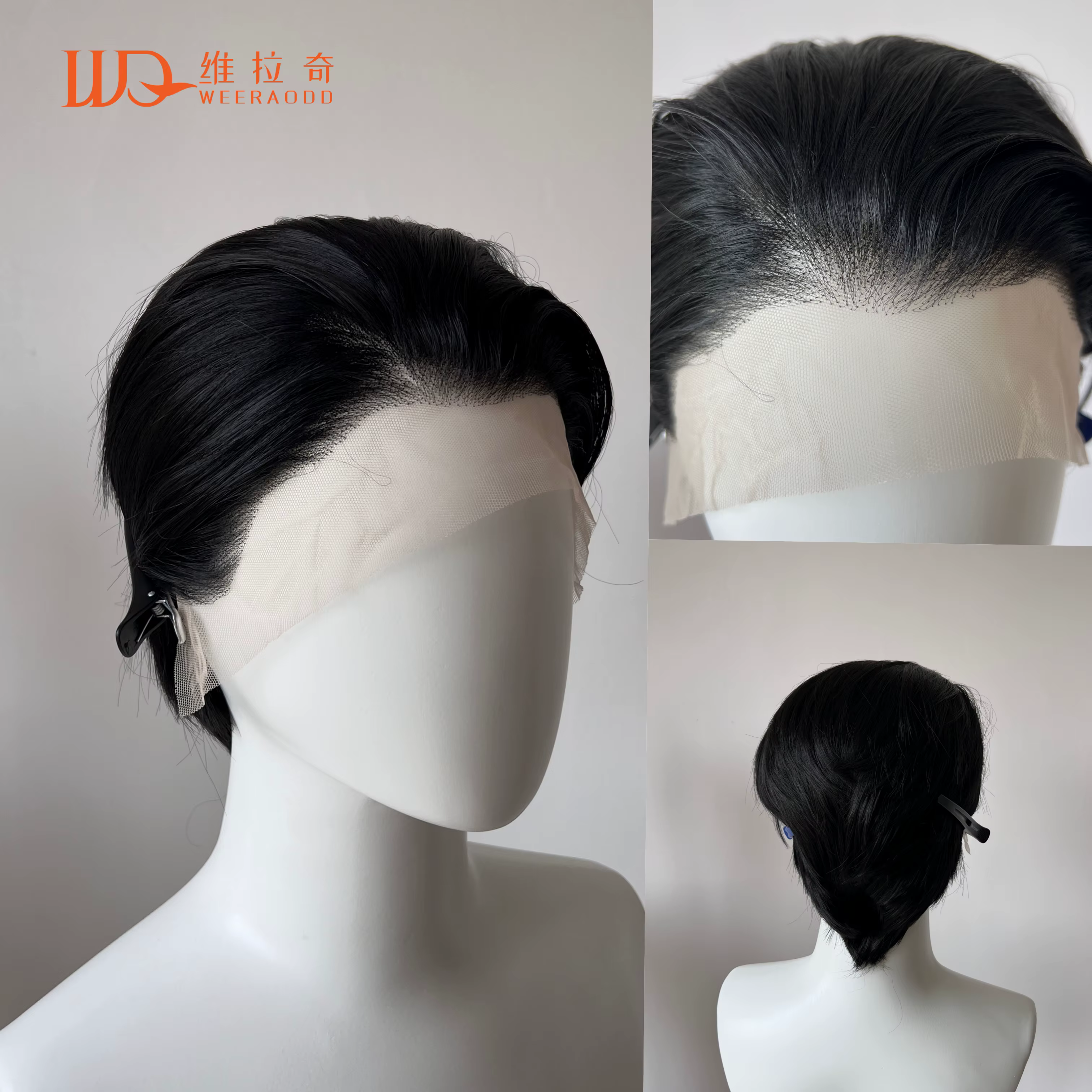 Perruque Lace Front Wig noire pour hommes, perruque Lace Frontal en Fiber résistante à la chaleur av