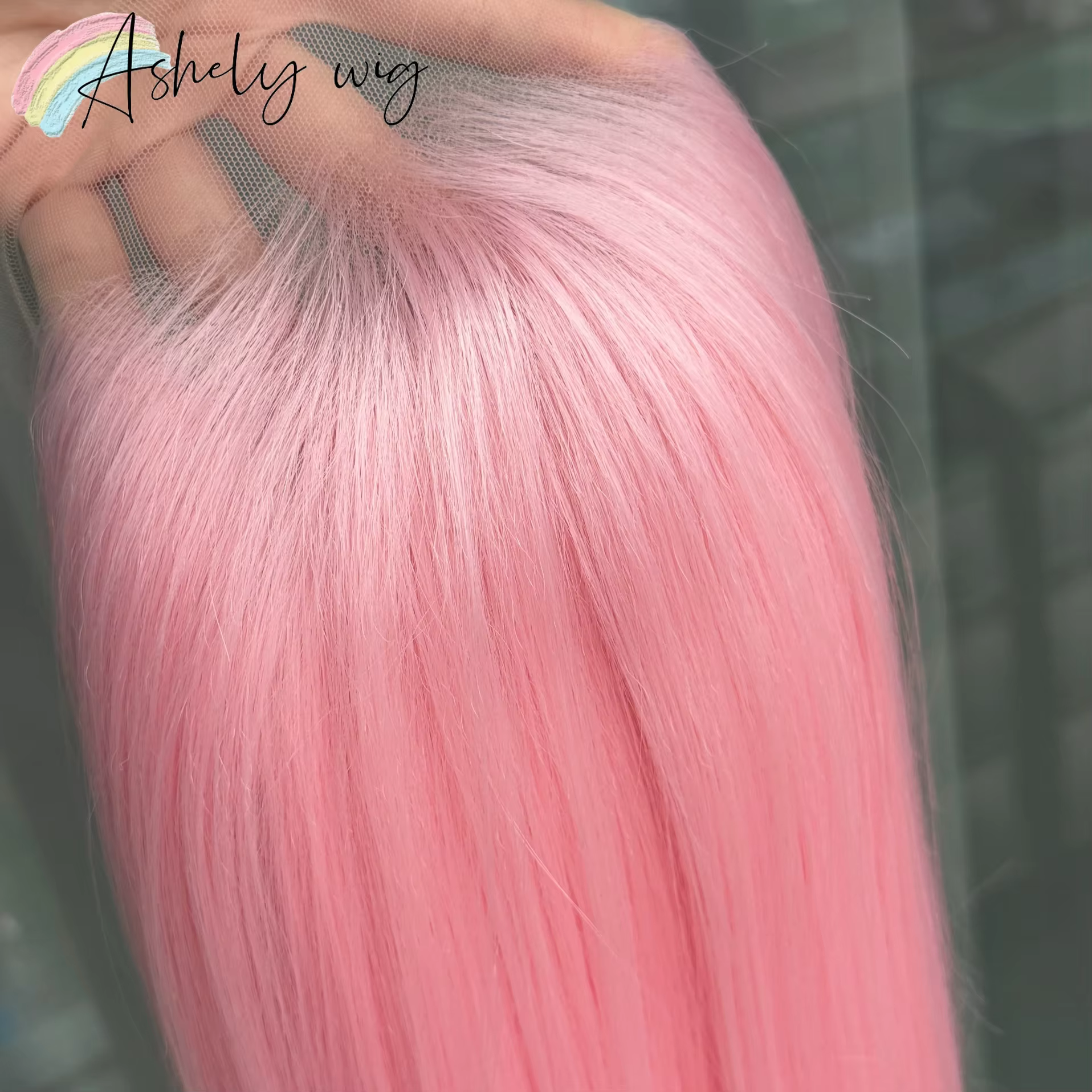 Perruque Lace Front Wig synthétique rose clair 13x4, perruque de 26 pouces longue et lisse, perruque