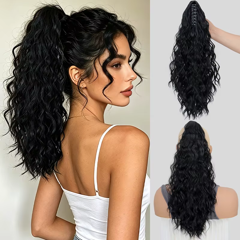Extension de queue de cheval à pince, cheveux synthétiques ondulés et bouclés, doux et volumineux, r