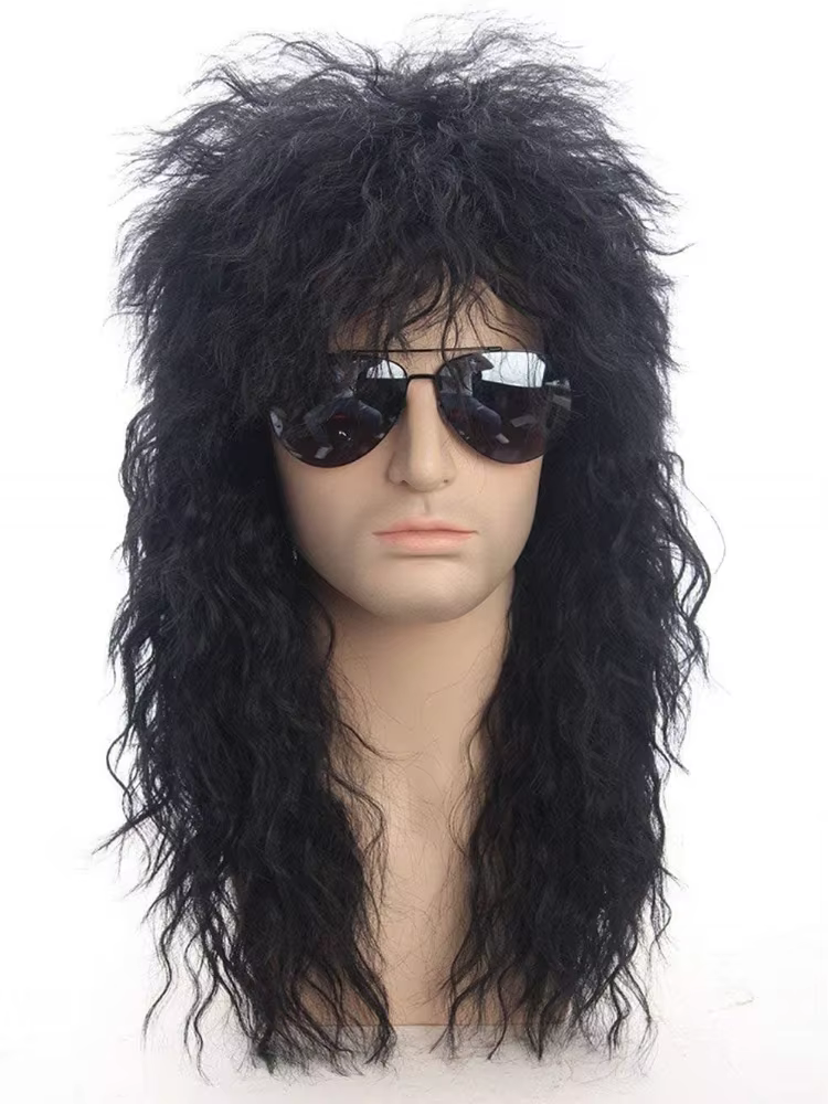 Perruque Rockstar blonde Punk pour hommes, perruque longue et moelleuse pour fête d'halloween, perru