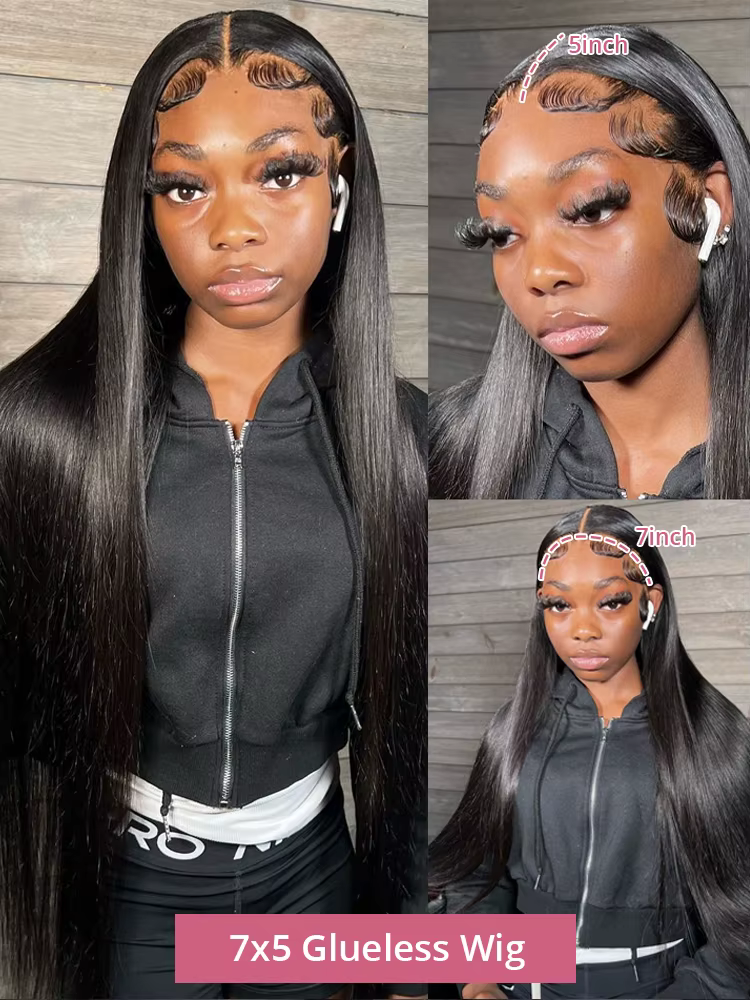 Perruque Lace Closure Wig sans colle naturelle, cheveux humains, pre-plucked, closure 7x5, 13x4, nai