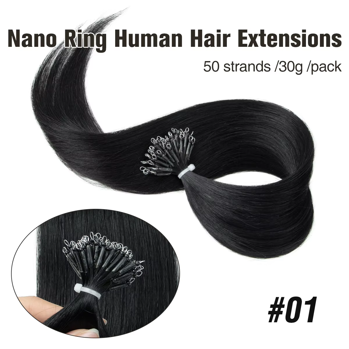 Extensions capillaires MRSHAIR Nano en cheveux humains, brun foncé, pré-collées, fusion à froid