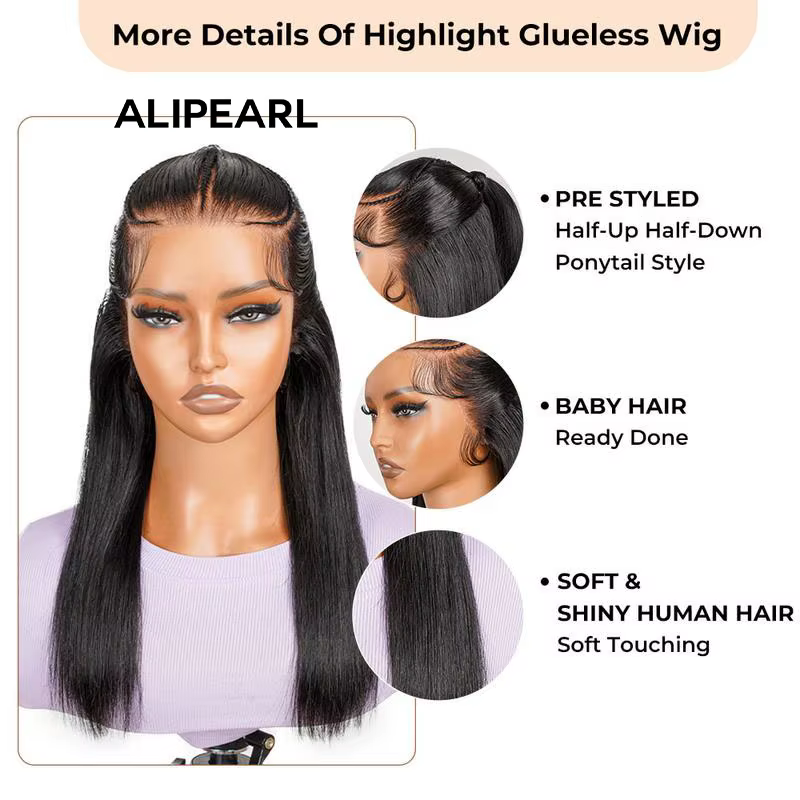 Alipearl-Perruque en dentelle pré-tressée, perruque pré-coupée, cheveux demi-haut et queue de cheval