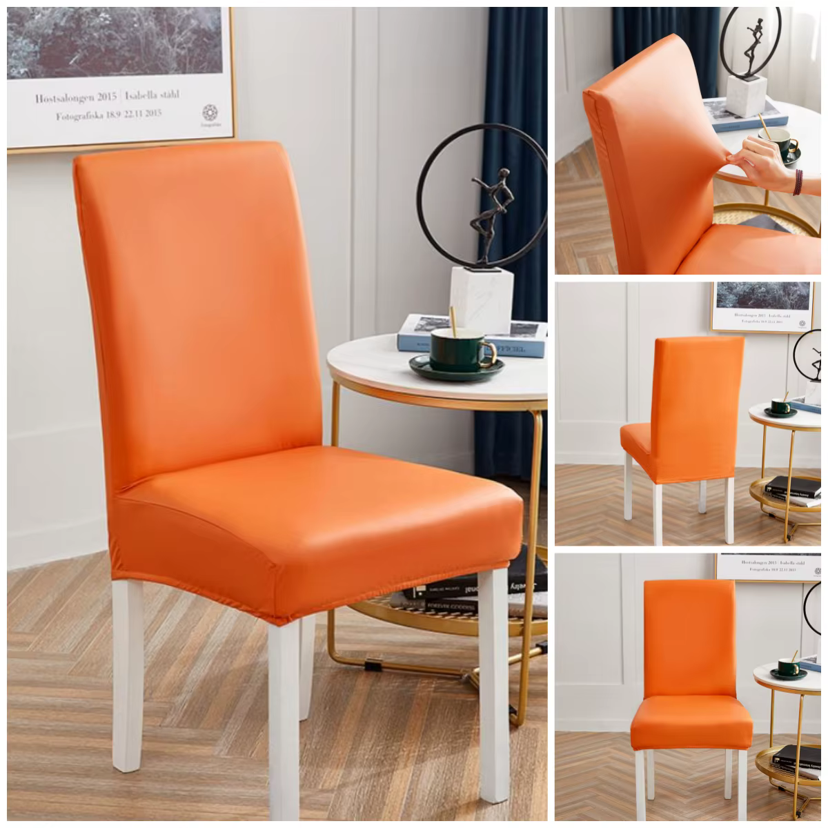 Housse de chaise extensible en simili cuir imperméable, housse de chaise de salle à manger multicolo