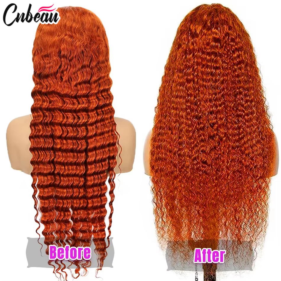 Perruques Lace Front HD Deep Wave en Cheveux Humains de 30 Pouces 13x6/13X4, Perruque Bouclée Orange