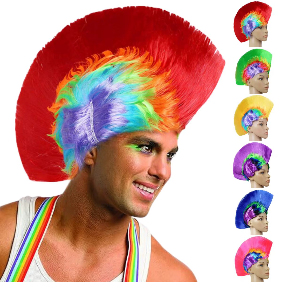 Perruque synthétique résistante à la chaleur, tête de crête de coq, chapeau de fête coloré drôle pou