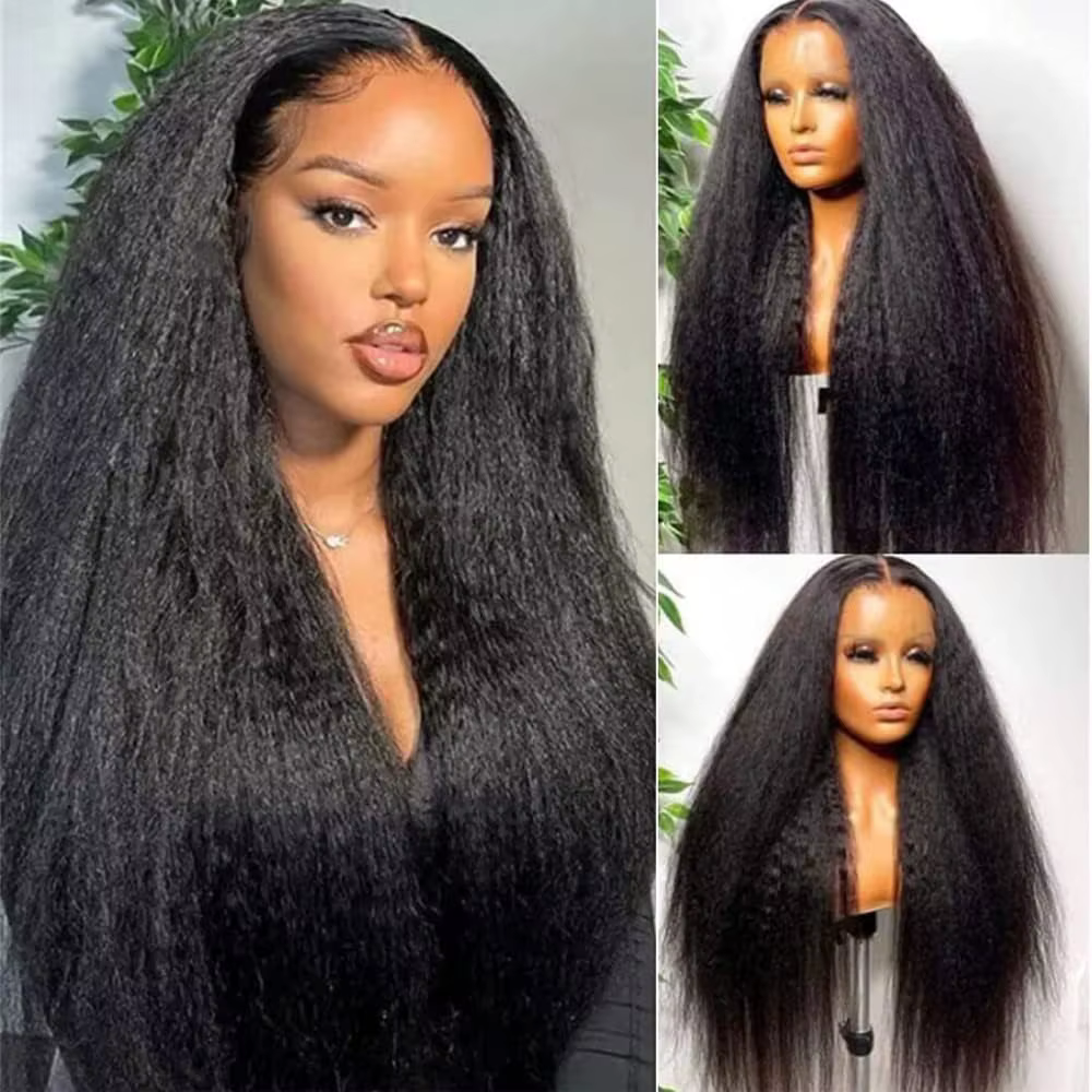 Perruques Lace Front Kinky Straight de 40 pouces en cheveux humains, densité 250%, Yaki Straight, de