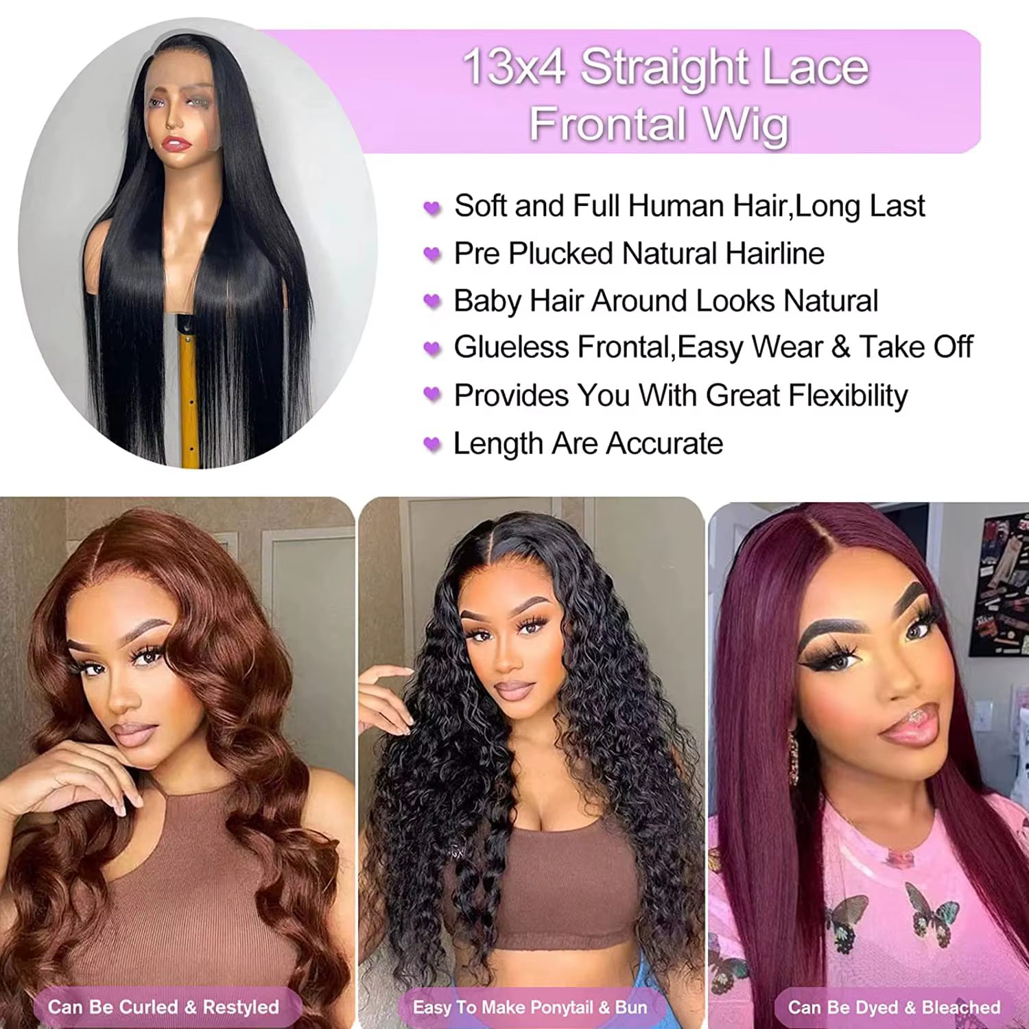 Perruque Lace Front Wig 360 Naturelle, Cheveux Lisses, HD, 13x4, 13x6, 30, 32, 34 Pouces, 5x5, Closu