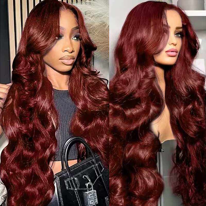 Cheveux humains de perruques avant de dentelle de brun rougeâtre de vague de corps 13x6 pré plumés a