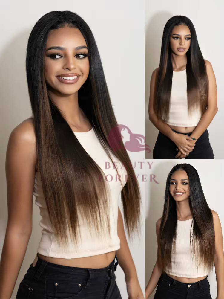 Beauté pour toujours EasiContour ™   Ombre brun V partie perruque cheveux humains mettre et aller Ya