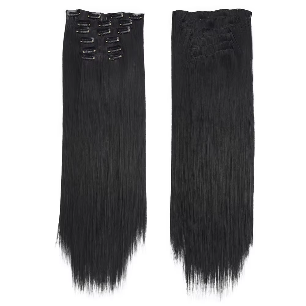 Extensions de Cheveux Synthétiques Longs et Lisses, Postiches Blondes Noires, Degré de Chaleur, Faux