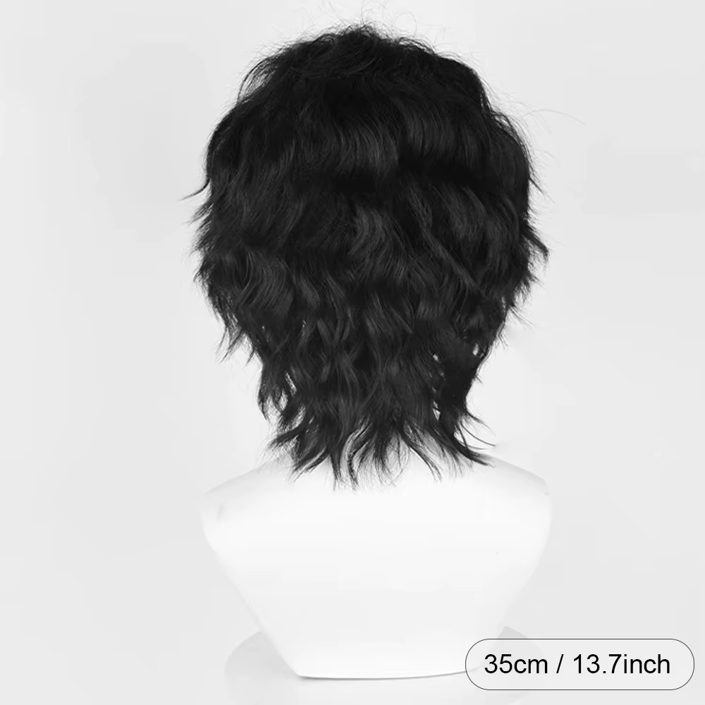 Perruque synthétique courte ondulée noire bouclée pour hommes, perruque de jeu animé Cosplay moelleu